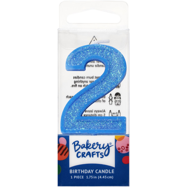 2 Mini Blue Glitter Numeral Candles