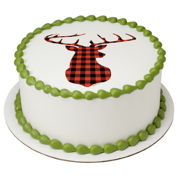 Red Check Plaid Deer PhotoCake® Edible Image®