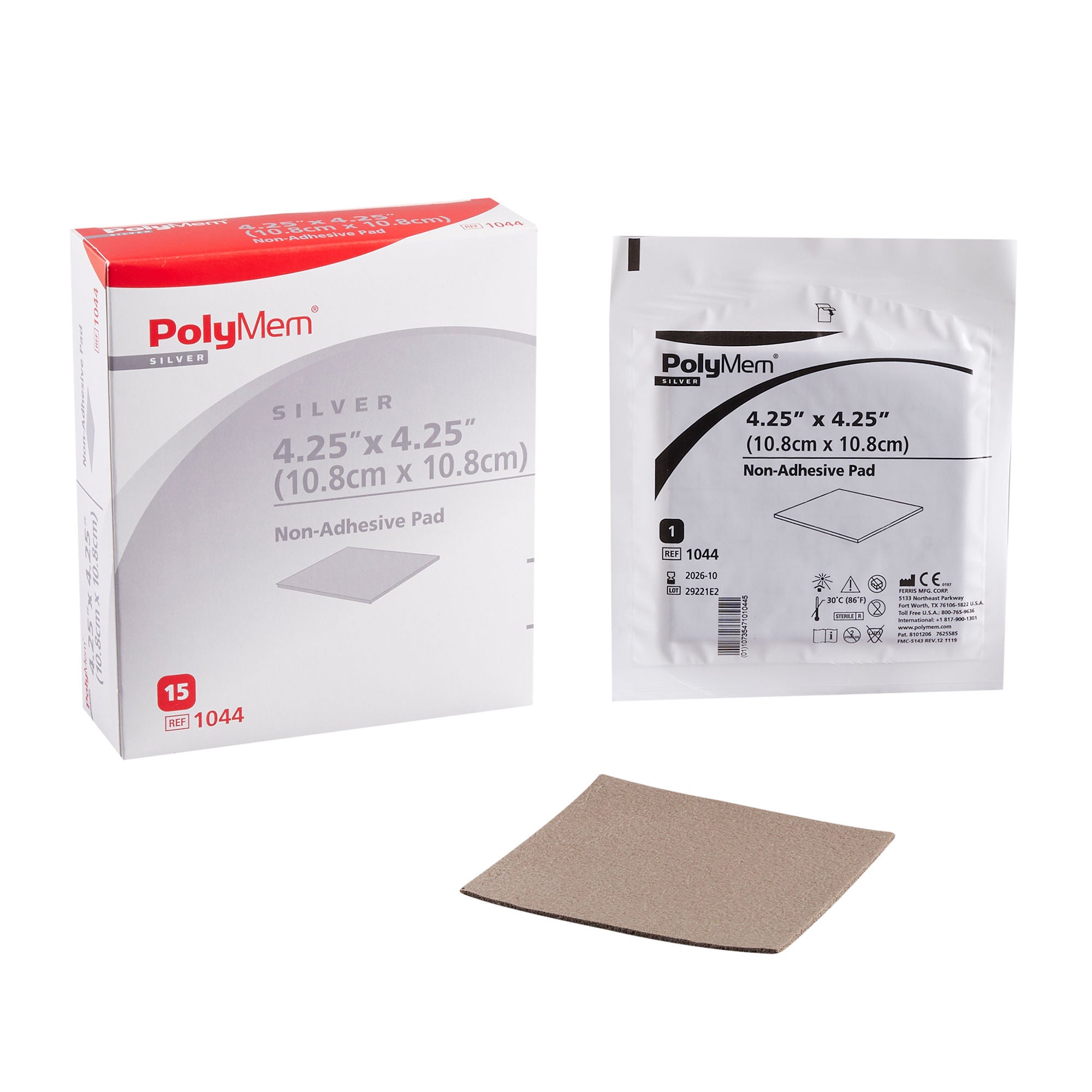PolyMem® Nonadhesive Silver Foam Dressing, 4 x 4 Inch
