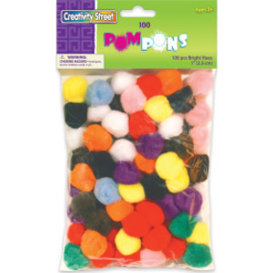 Pom Pons, Bright Hues Assortment, 1", 100 Pieces