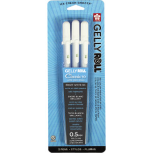 Gelly Roll Classic Gel Ink Pens, 10 Bold, White, Pack of 3