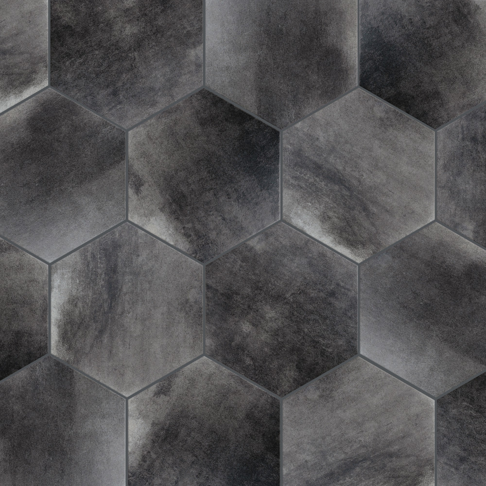 Industrial Hex Black 8-1/2 in. x 9-7/8 in. Porcelain Floor and Wall Tile