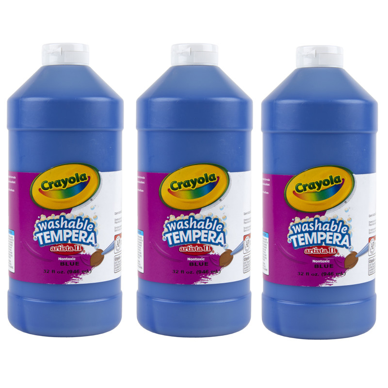 Artista II Washable Tempera Paint, 32 oz, Blue, Pack of 3
