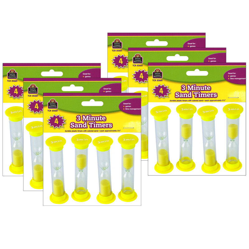 Sand Timers, Small, 3 Minute, 4 Per Pack, 6 Packs