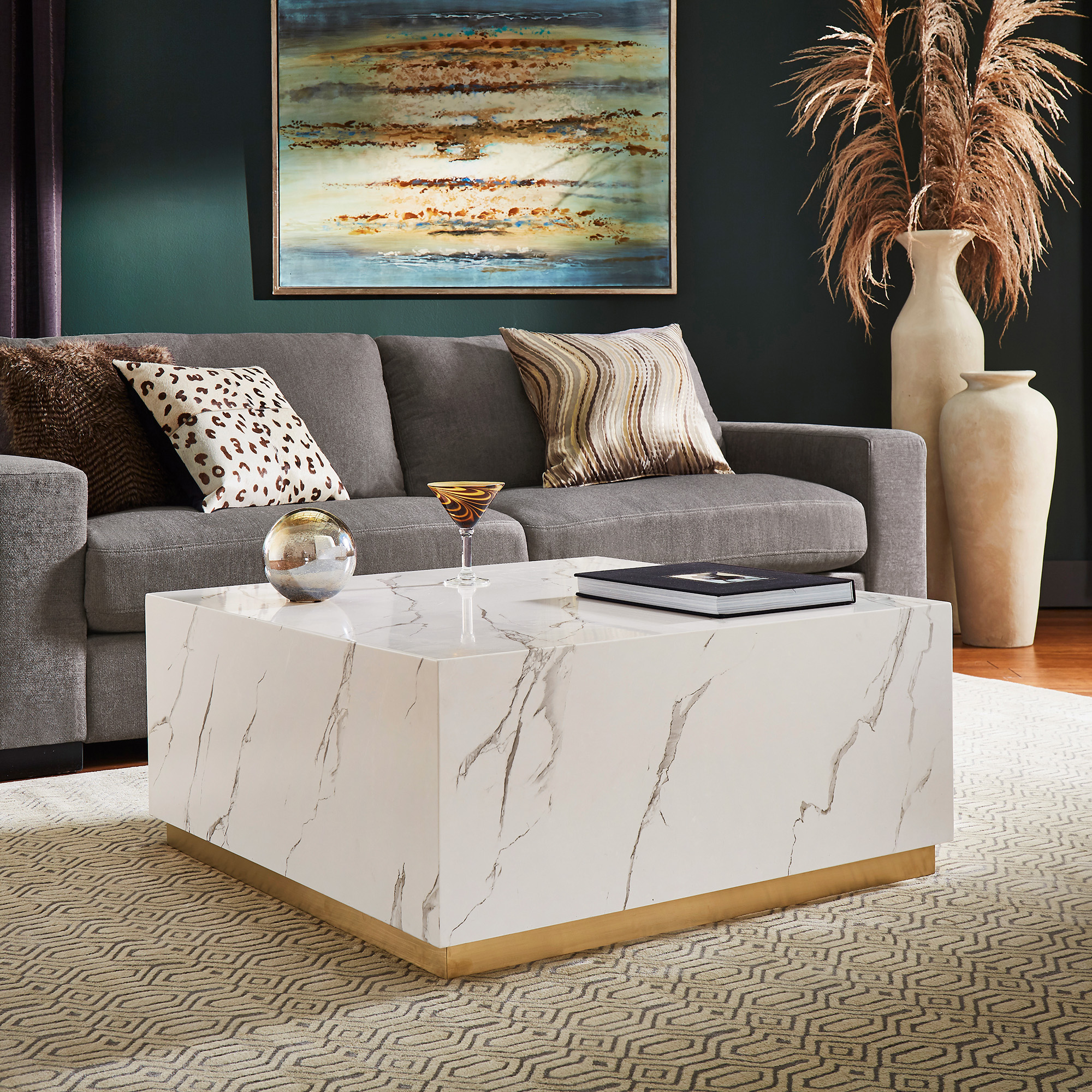 Faux Marble Square Table with Casters