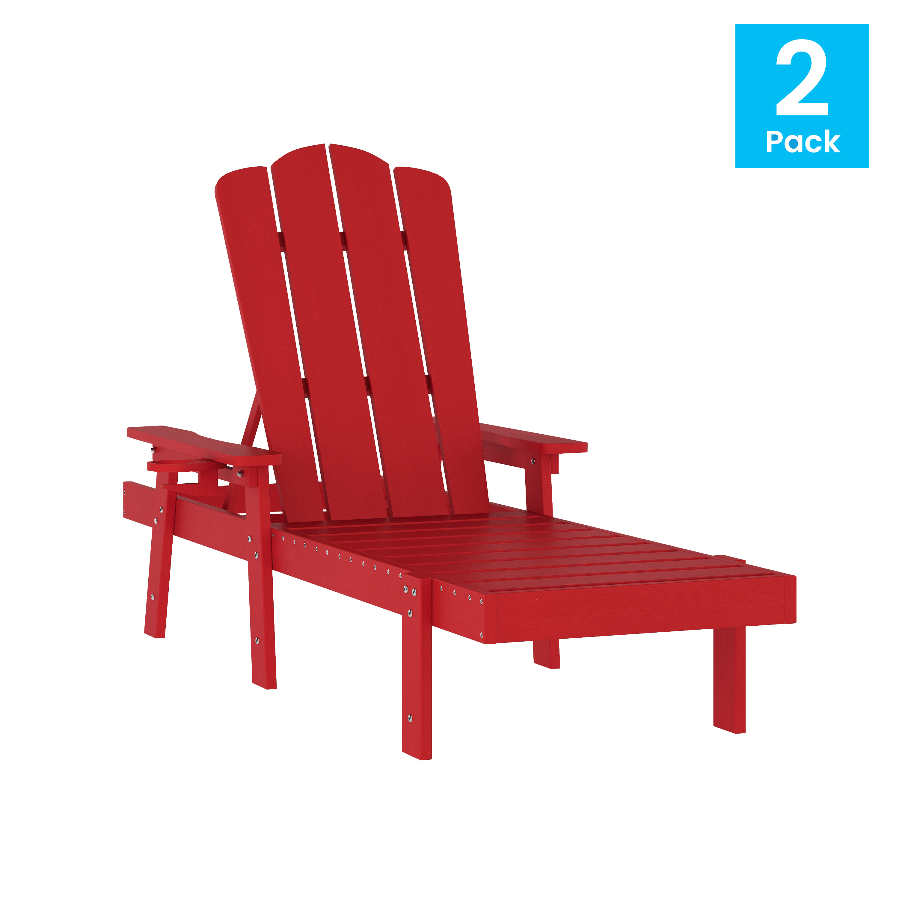 Stockton Set of 2 Red Recycled HDPE Adjustable Adirondack Loungers with Fold ... - Bild 9 von 23