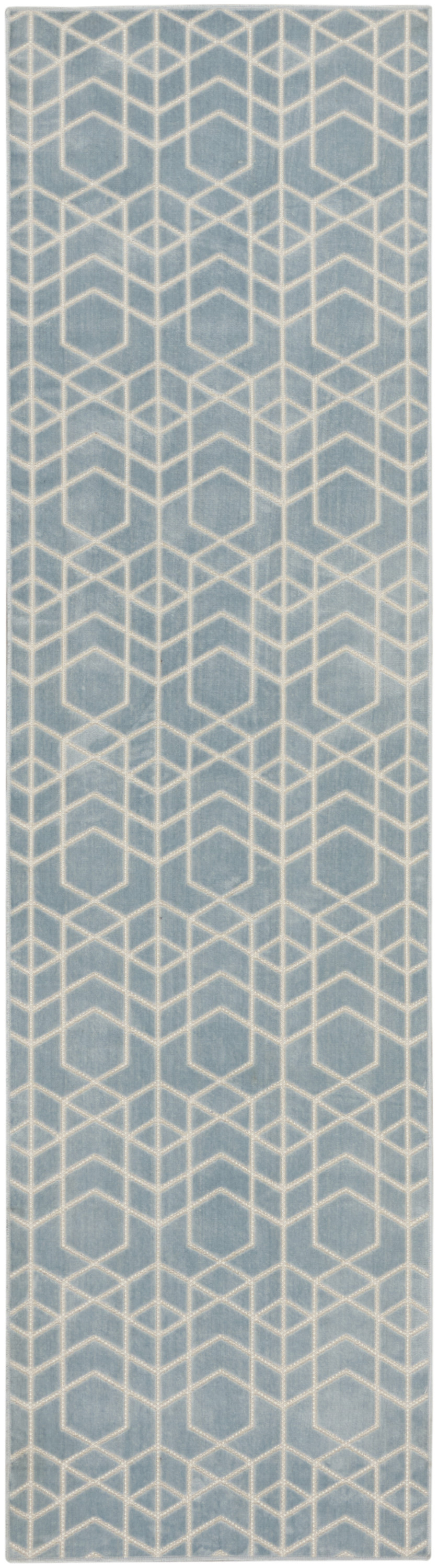 Nourison Washable Charm 2' x 6' Blue Ivory Modern Indoor Rug