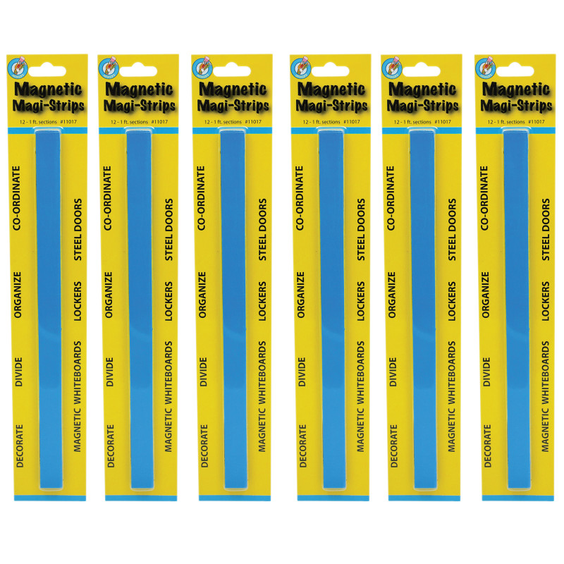 Magnetic Magi-Strips, Blue, 12 Feet Per Pack, 6 Packs