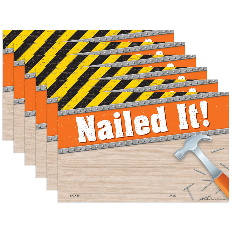 Under Construction Nailed It Awards, 30 Per Pack, 6 Packs