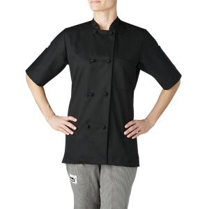 Womens Slim Short Sleeve Essential Cloth Knot Chef Coat-