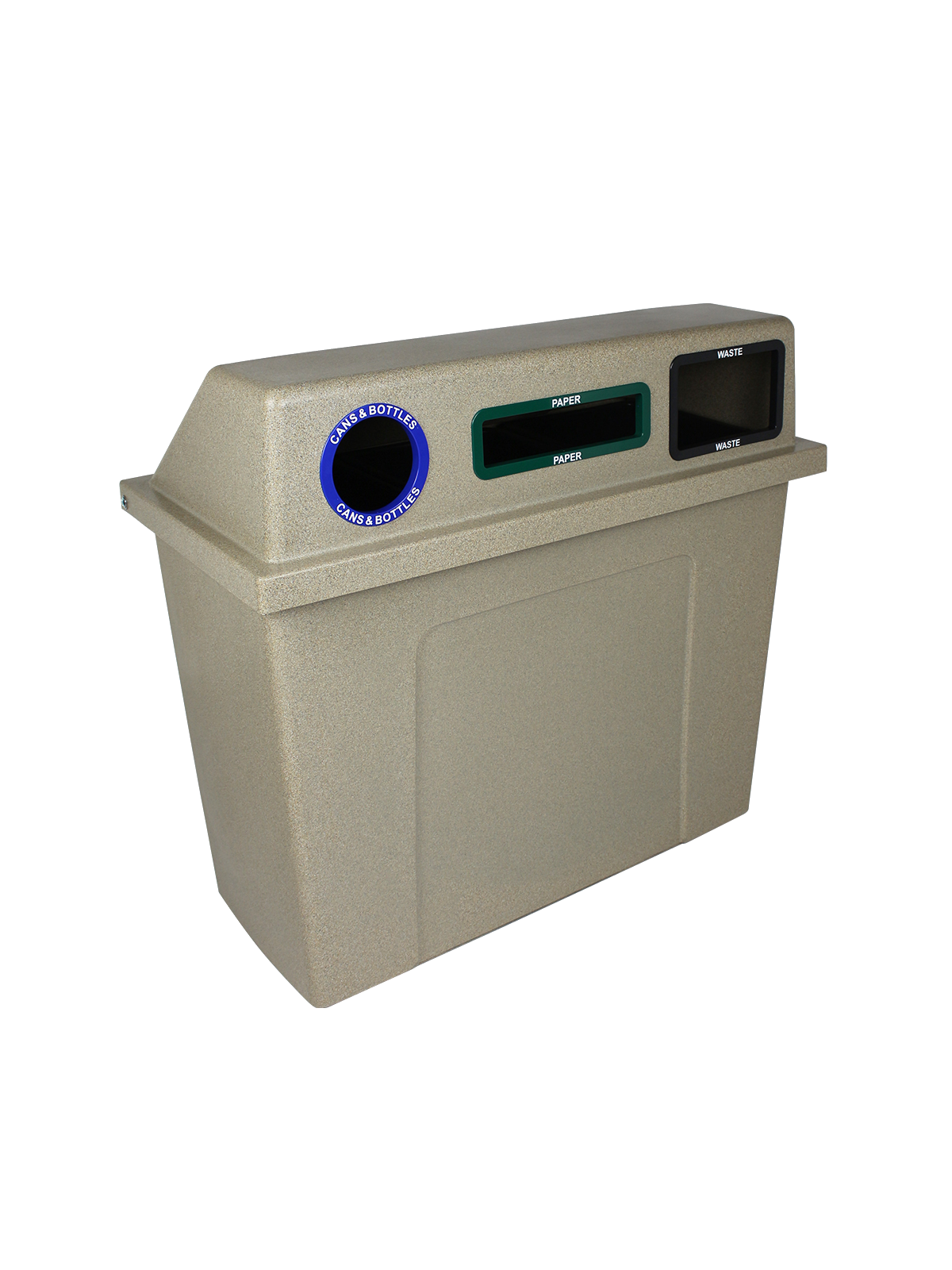 SUPER SORTER – Triple – Kit – Cans & Bottles-Paper-Waste – Circle-Slot-Full – Sandstone