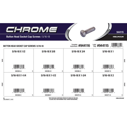Chrome Button-Head Socket Cap Screws Assortment (5/16
