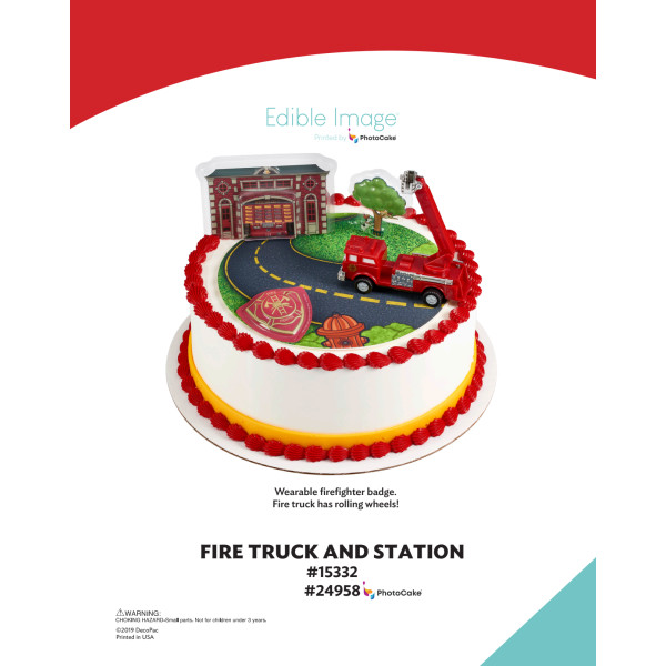 Fire Truck & Station The Magic of Cakes® PhotoCake® Enhanced Round Background Page