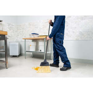 Carlisle, Duo-Sweep, 10in, Flagged Angled Broom with Hood, Polyester Bristles, Black