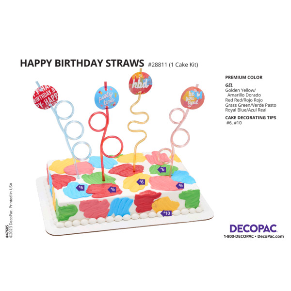 Happy Birthday Straws Cake Decorating Instruction Card