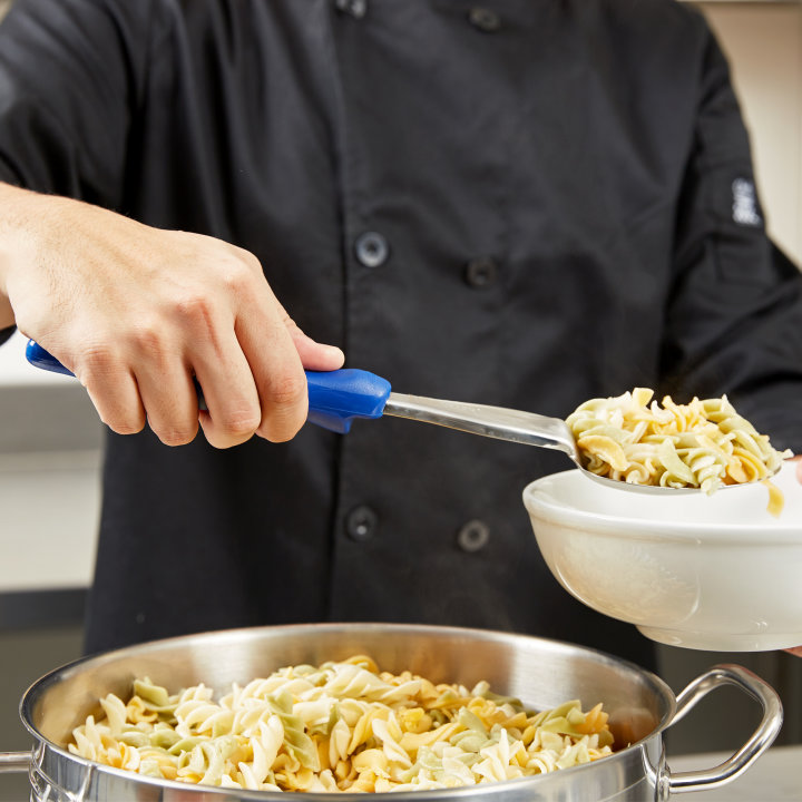 14-inch heavy-duty stainless steel solid basting spoon with blue Ergo Grip™ handle