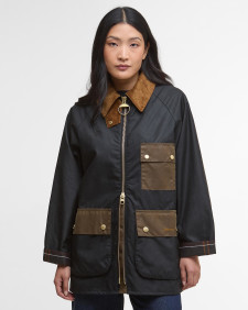Luella Waxed Jacket Black/Classic Tartan