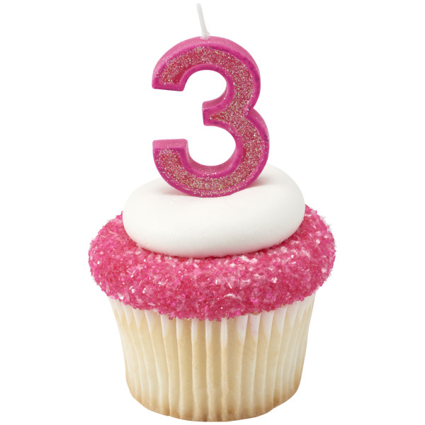 3 Mini Glitter Numeral Candles