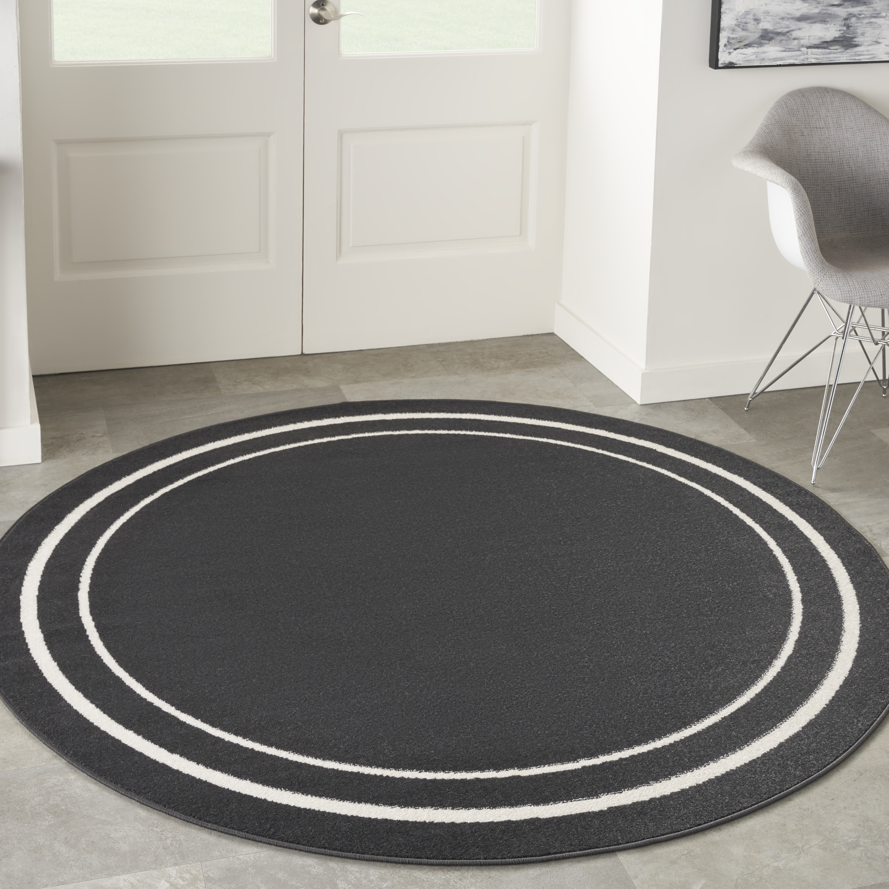 Nourison Nourison Essentials 4' x Round Black Ivory Contemporary Rug