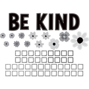 Black and White Floral Be Kind Bulletin Board Set, 60 Pieces