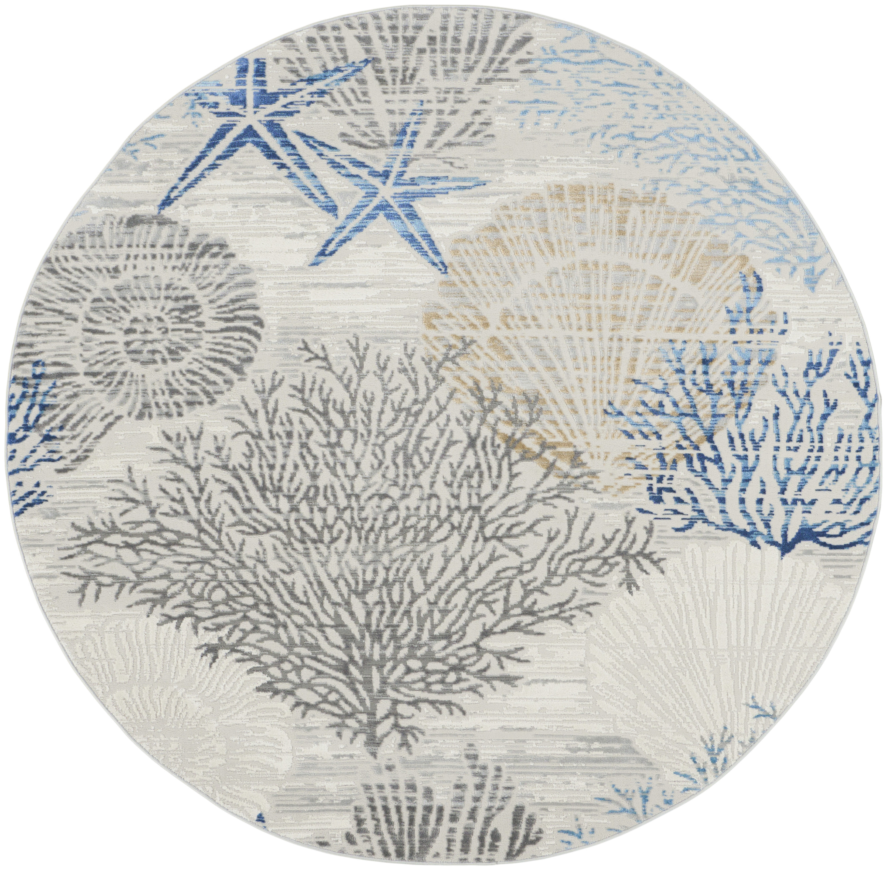 Nourison Seaside 7'10" x Round Ivory Grey Blue Coastal, Nautical & Beach Indoor Rug