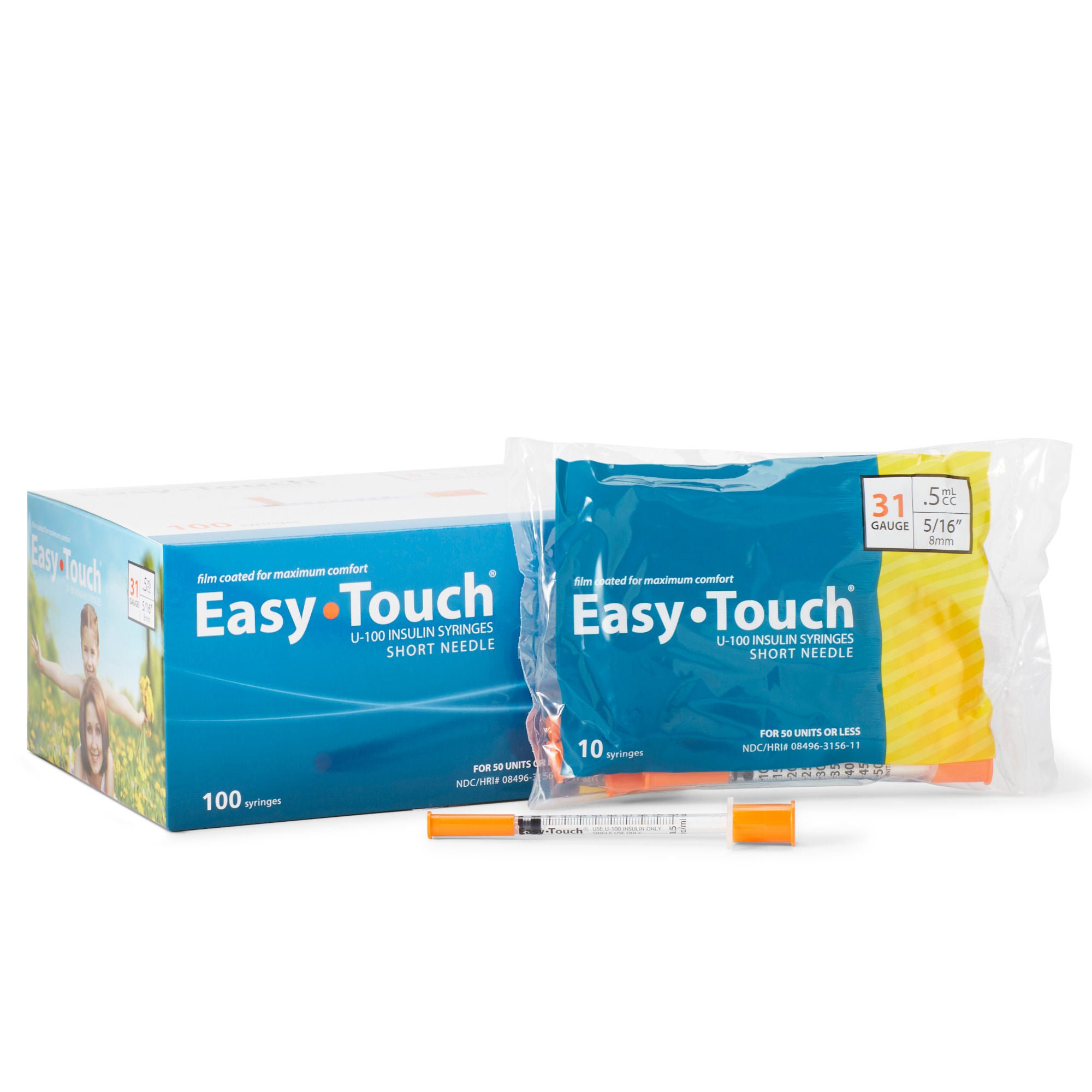 EasyTouch™ 0.5 mL Insulin Syringe with Needle, 31 Gauge, 5/16 Inch Needle Length