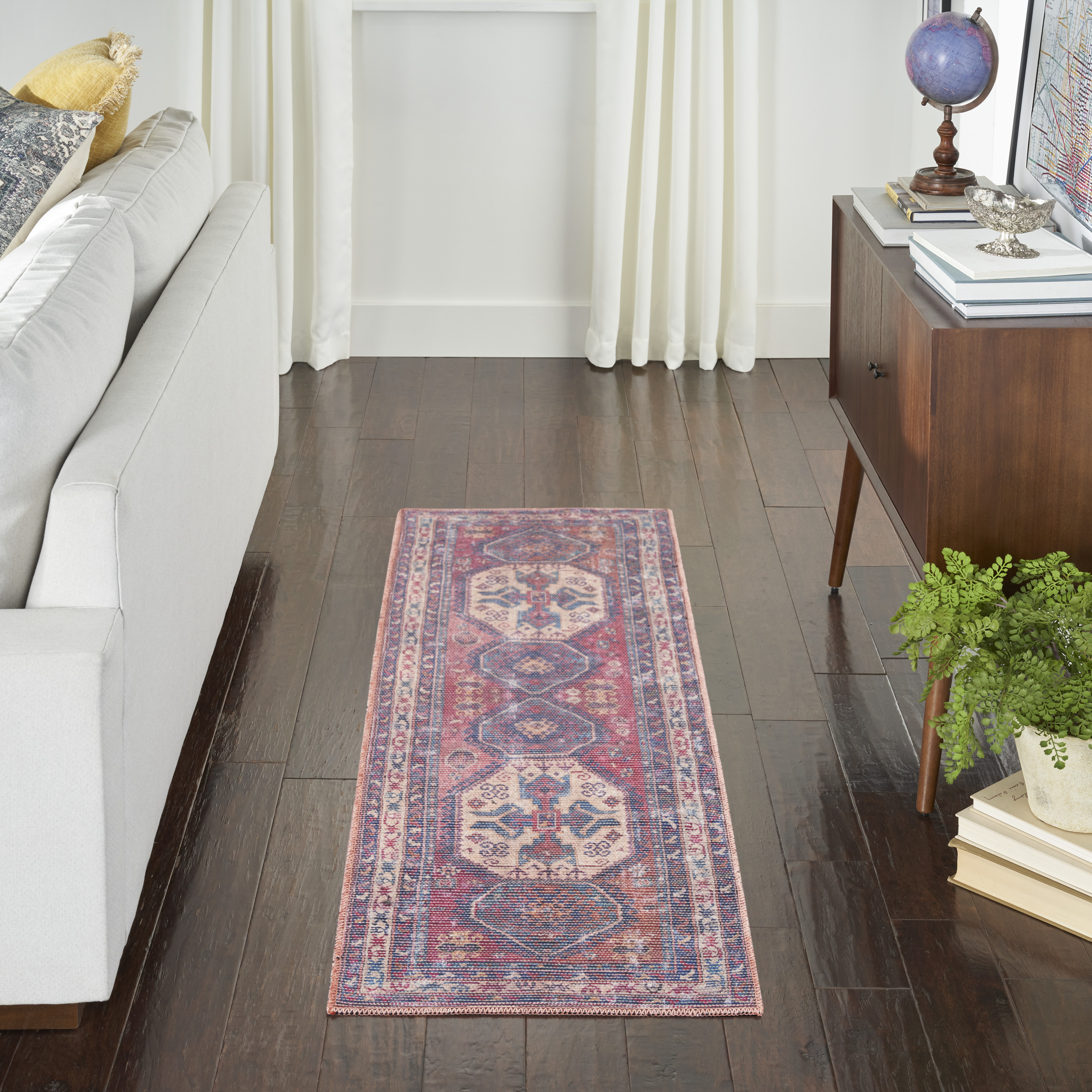 Nourison New Concept Washables 2'2" x 8' Red Navy Vintage Indoor Rug