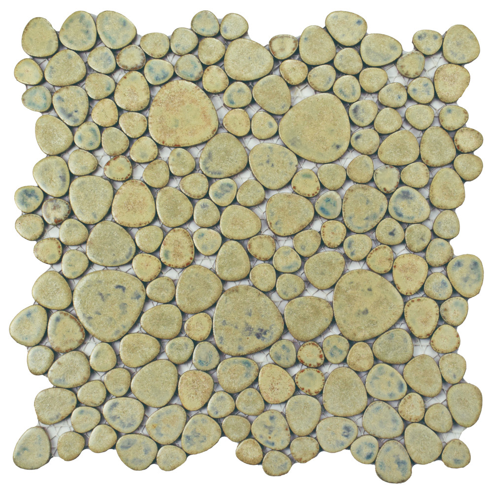 Sample – Pebble Green Moss Porcelain Mosaic Tile