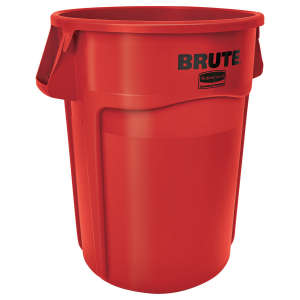 Rubbermaid Commercial, VENTED BRUTE®, 44 gal, Resin, Red, Round, Receptacle