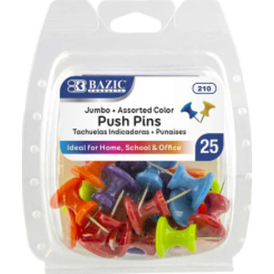 Jumbo Push Pins, Assorted Color, Pack of 25
