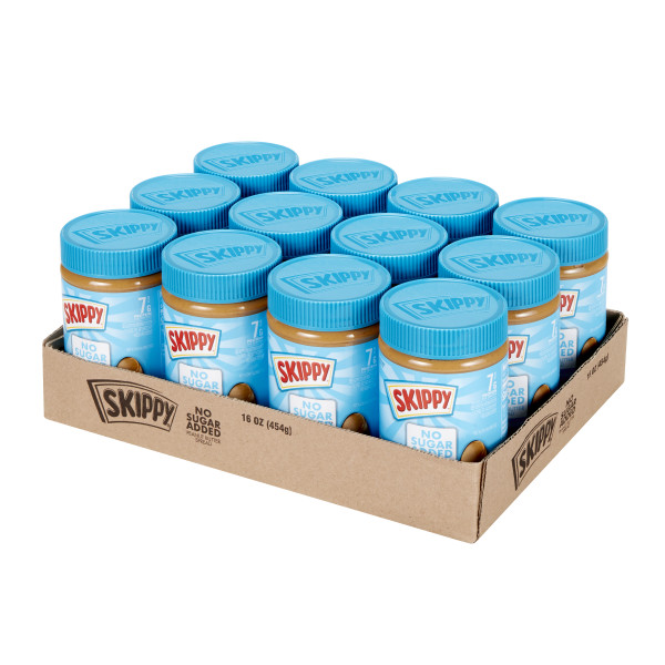 SKIPPY(r) Creamy Peanut Butter Spread No Sugar Added . C1RM - Front Right Open Case (Hi Res)