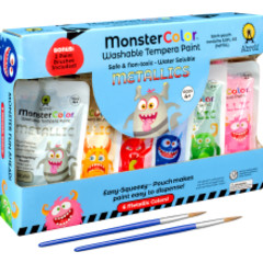 MonsterColor Washable Tempera Paint, 5 oz., Metallic, 6-Pack