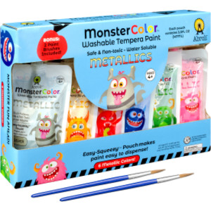 MonsterColor Washable Tempera Paint, 5 oz., Metallic, 6-Pack