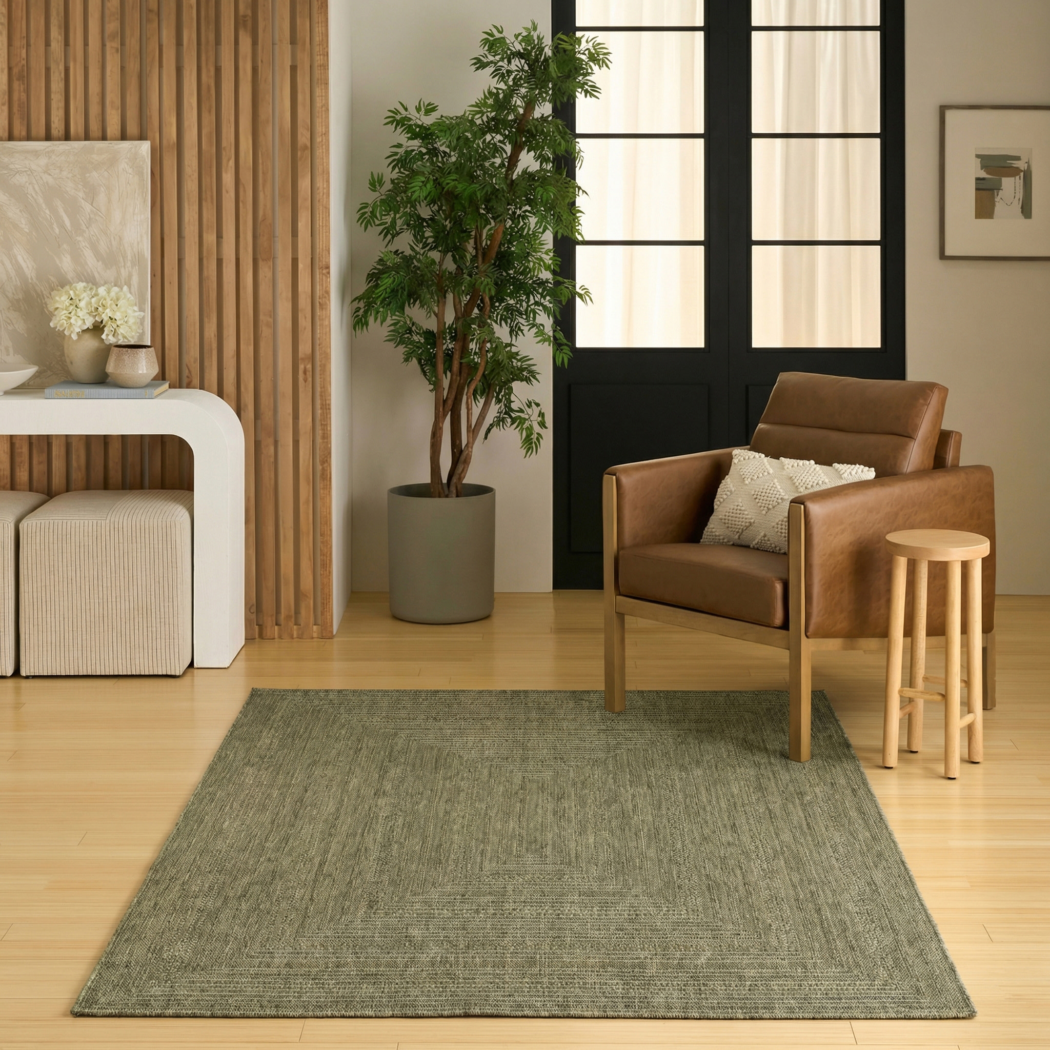 Nourison Tulum 5'3" x 7' Olive Outdoor Rug