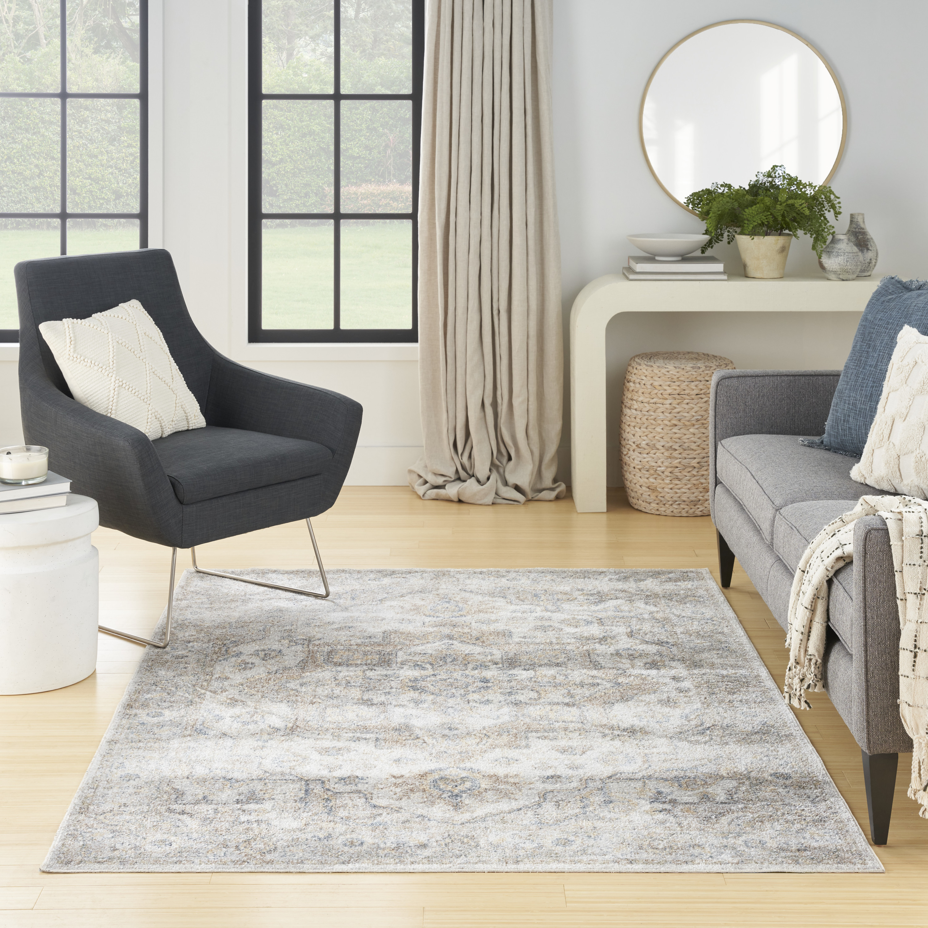 Nourison Astra Machine Washable 4' x 6' Silver Grey Vintage Indoor Rug