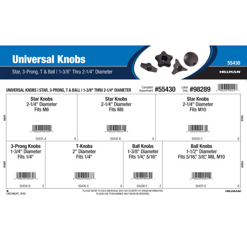 Universal Knobs Assortment (Star, 3-Prong, T, and Ball)