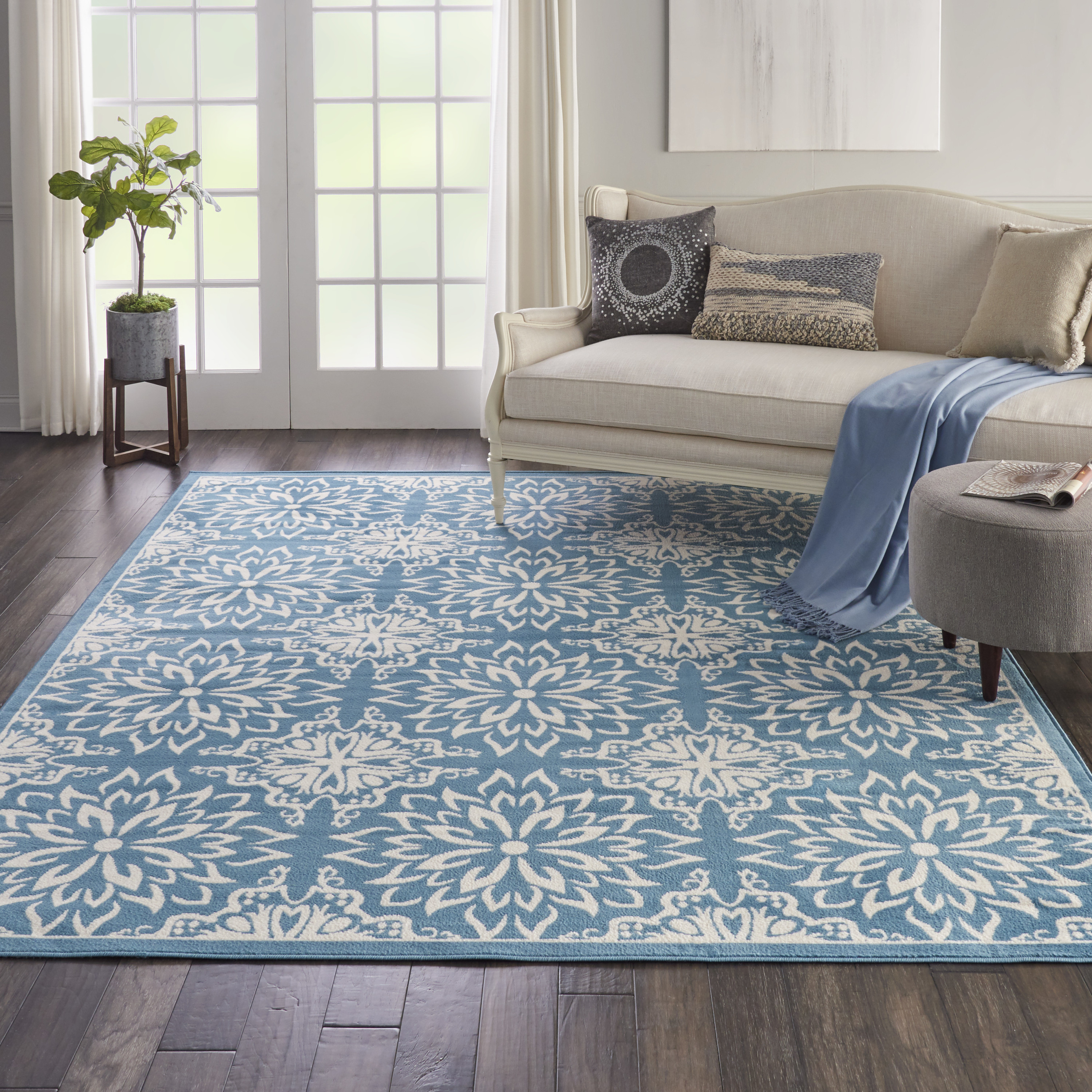 Nourison Jubilant 7'10" x 9'10" Ivory Blue Farmhouse Indoor Rug