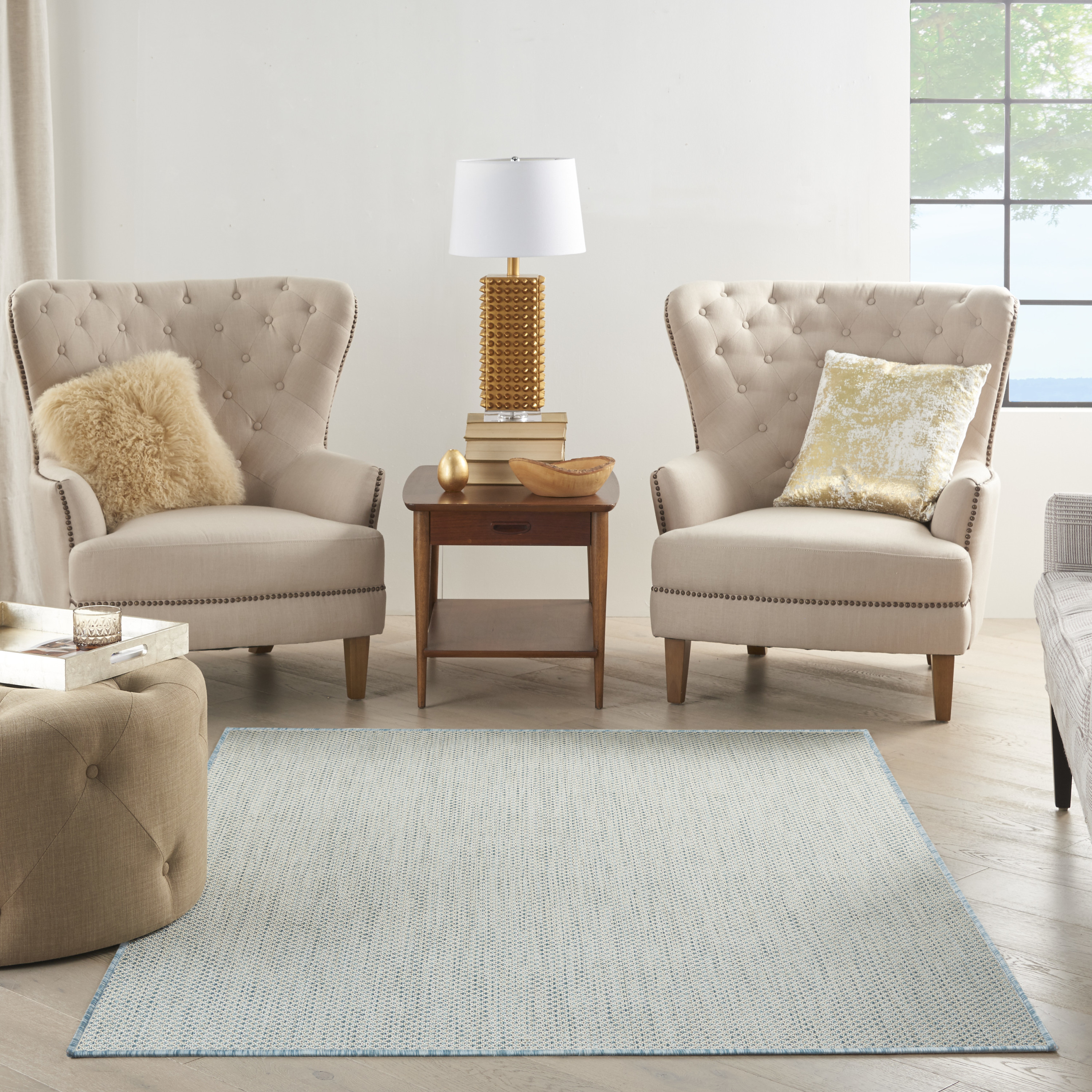 Nourison Courtyard 4' x 6' Ivory Aqua Modern Rug