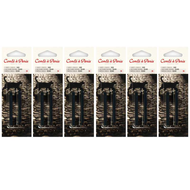 Carrés Esquisse Sketching Pastel Crayons, Black HB, 2 Per Pack, 6 Packs