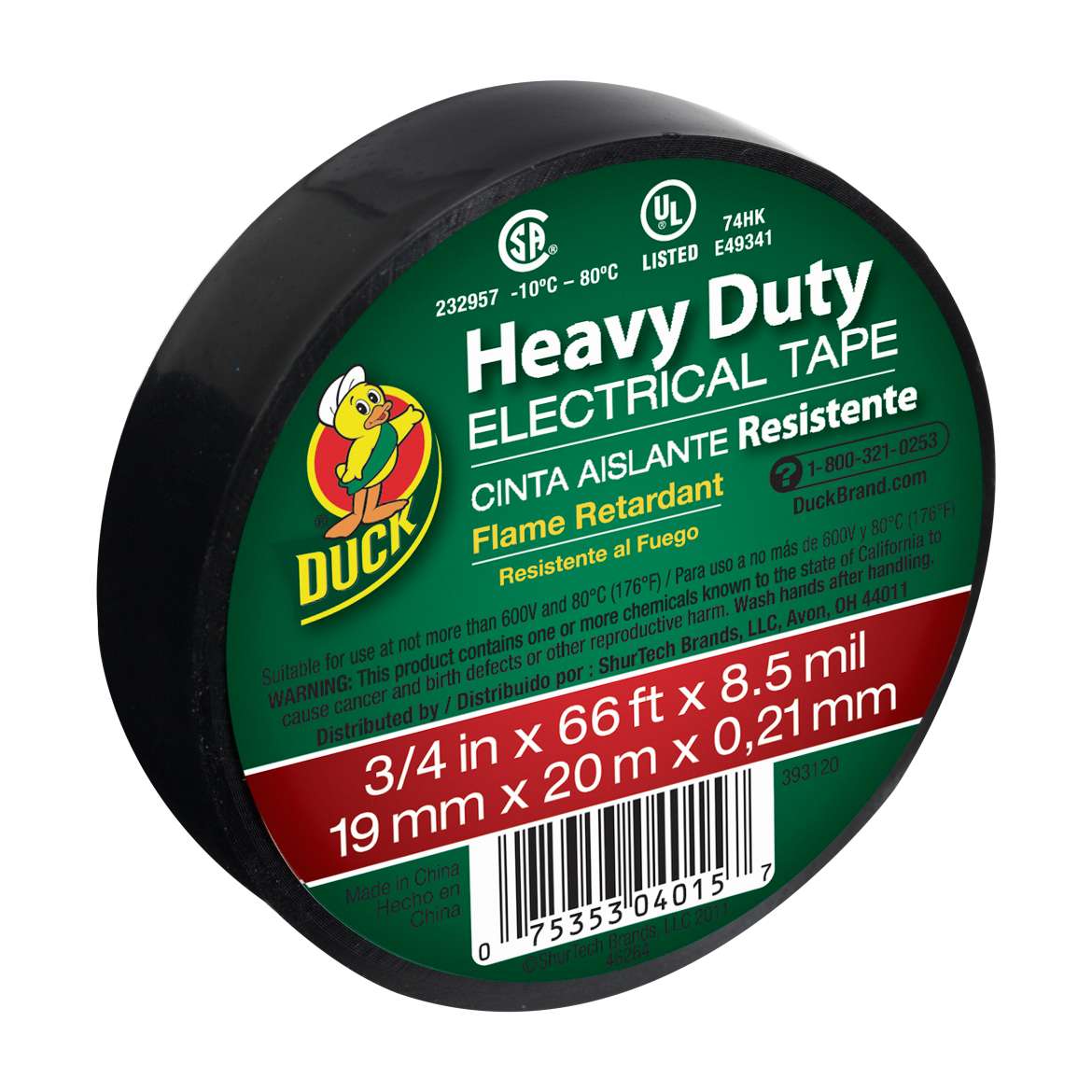 Duck® Brand Heavy Duty Electrical Tape - Black, .75 in. x 66 ft. x 8.5 mil. Image