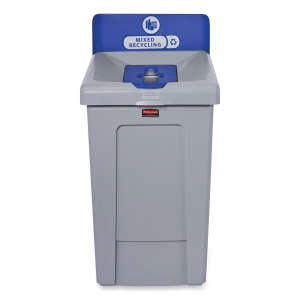 Rubbermaid Commercial, Slim Jim, 1-Stream Mixed Recycling Station, 33 gal, Resin, Gray/Blue, Square, Receptacle