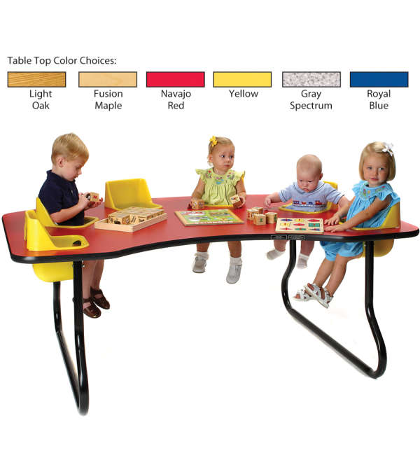 6-Seat Toddler Table, Gray Spectrum Table Top with Blue Seats