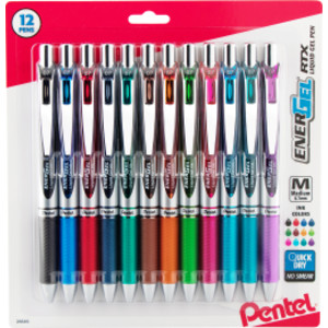 EnerGel RTX Retractable Liquid Gel Pen, (0.7mm) Medium Line, Assorted Ink, 12-Pack