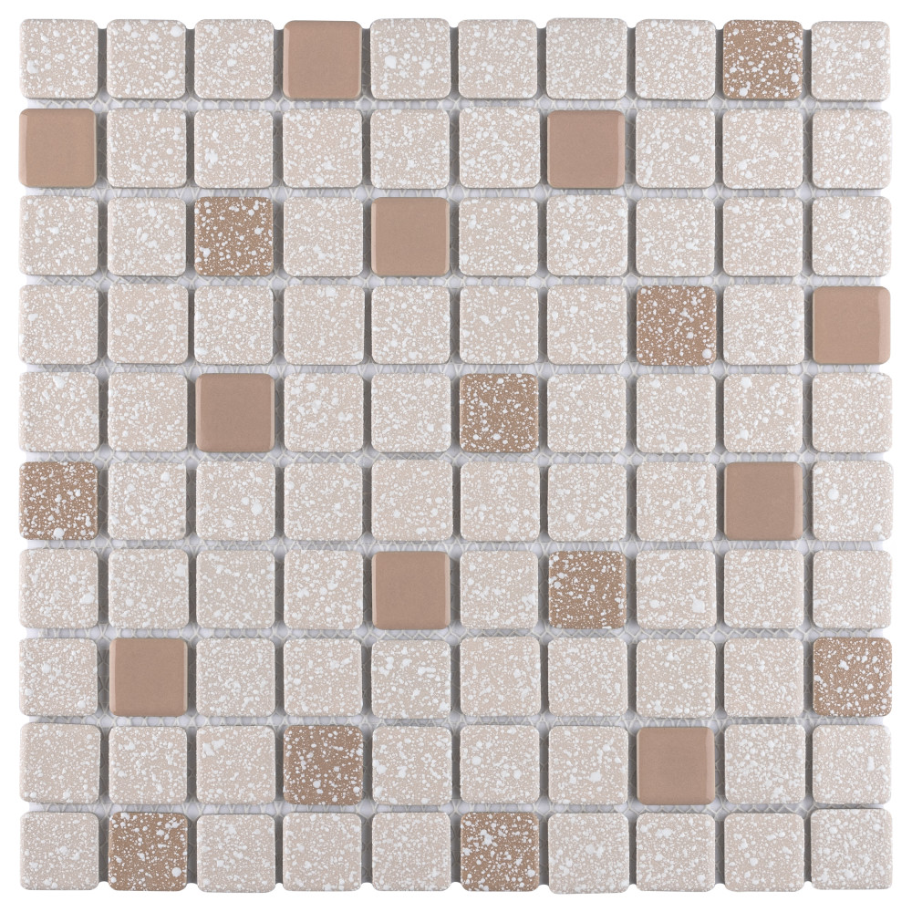 Crystalline Square Beige 12 in. x 12 in. Porcelain Mosaic Tile