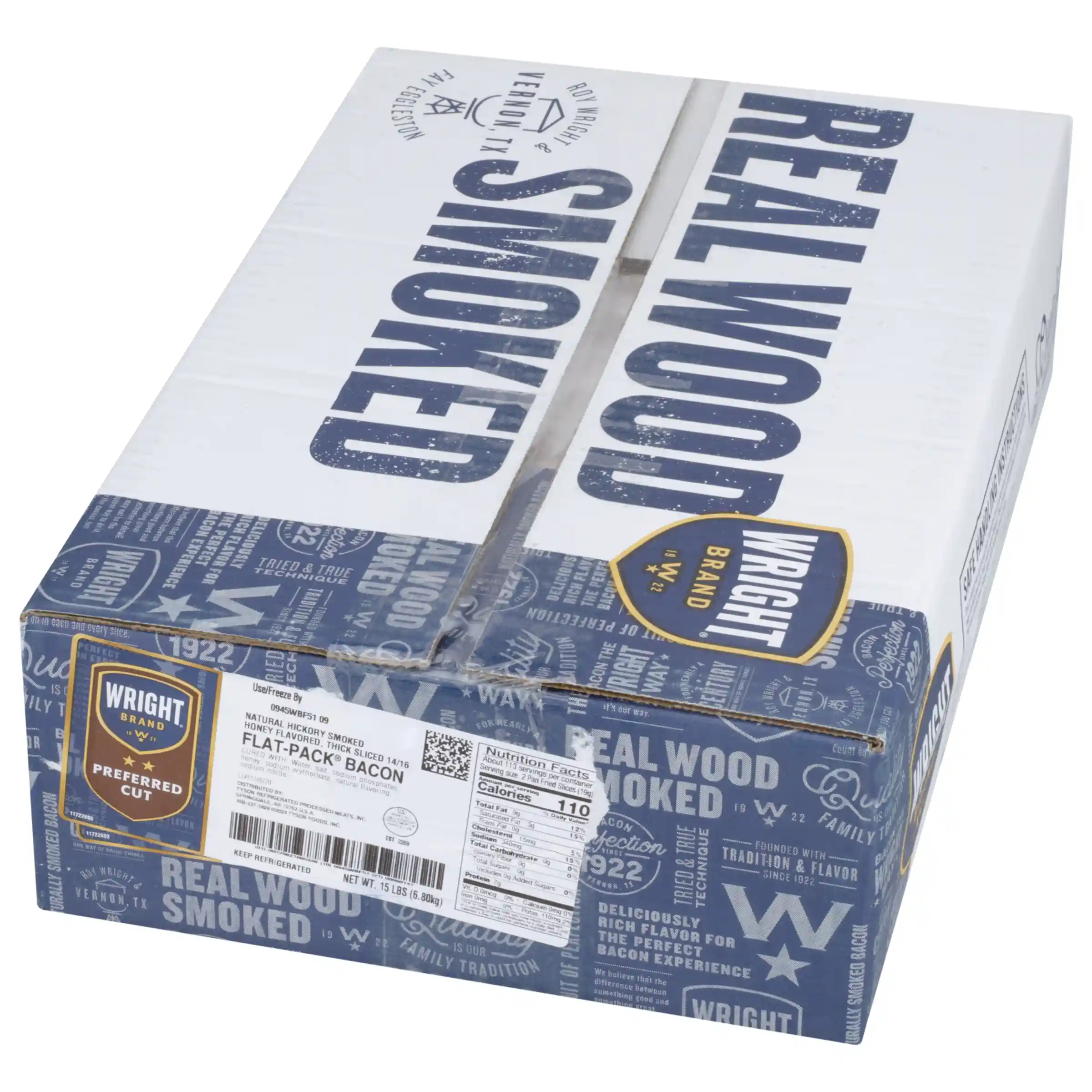 Wright® Brand Hickory Smoked Honey Thick Sliced Flat-Pack® 14/16 Bacon_image_5