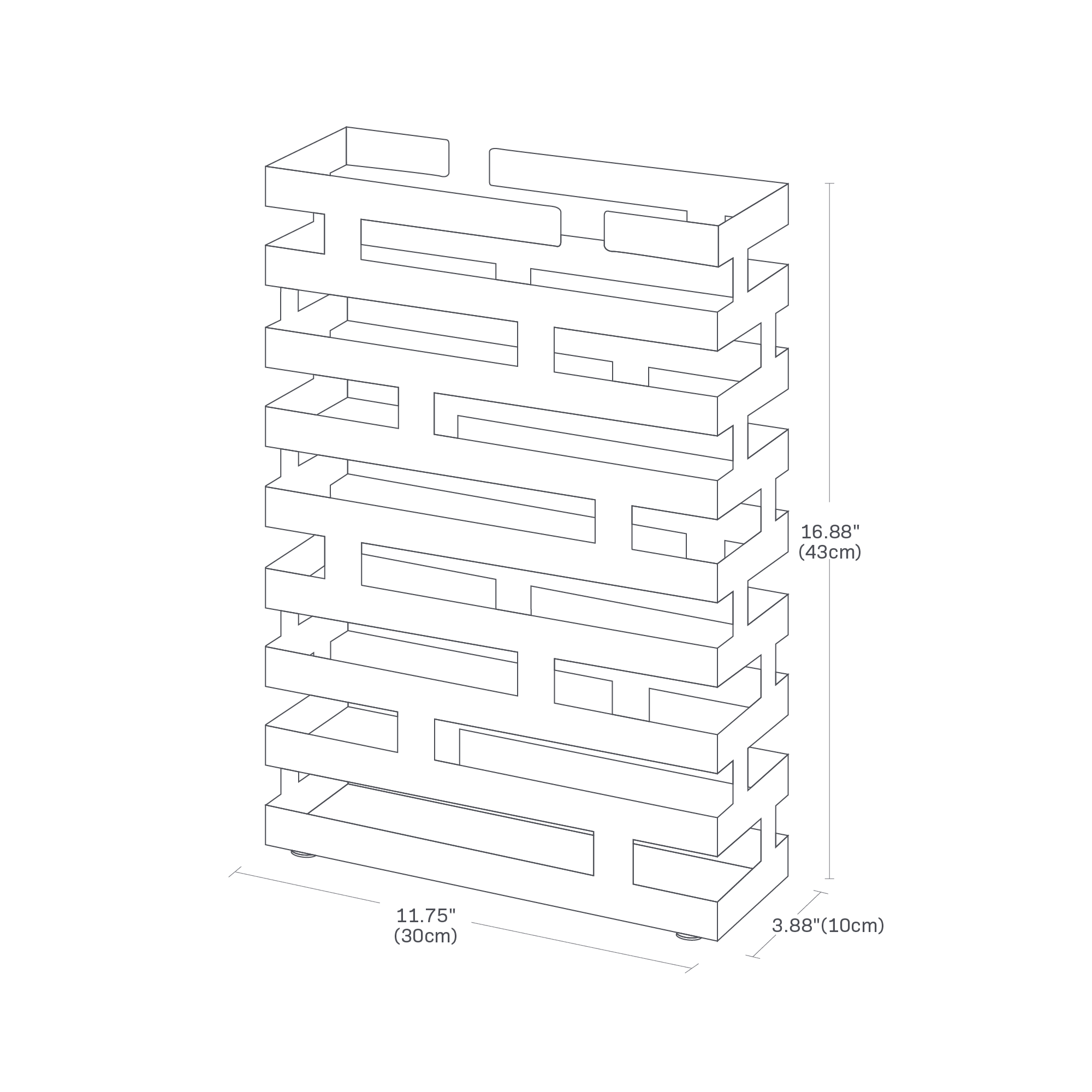 Dimension image for Umbrella Stand showing length of 11.75 inches, width of 3.88 inches and height of 16.88 inches