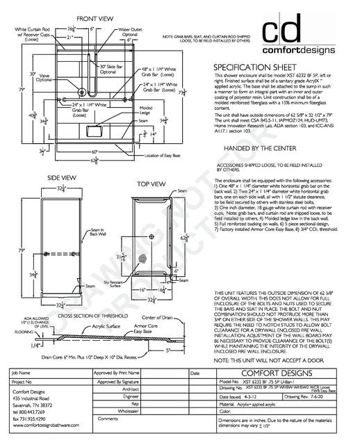 Spec Sheet — Cd Shower Spec Sheet Xst 6232bf 75 5p U Bar