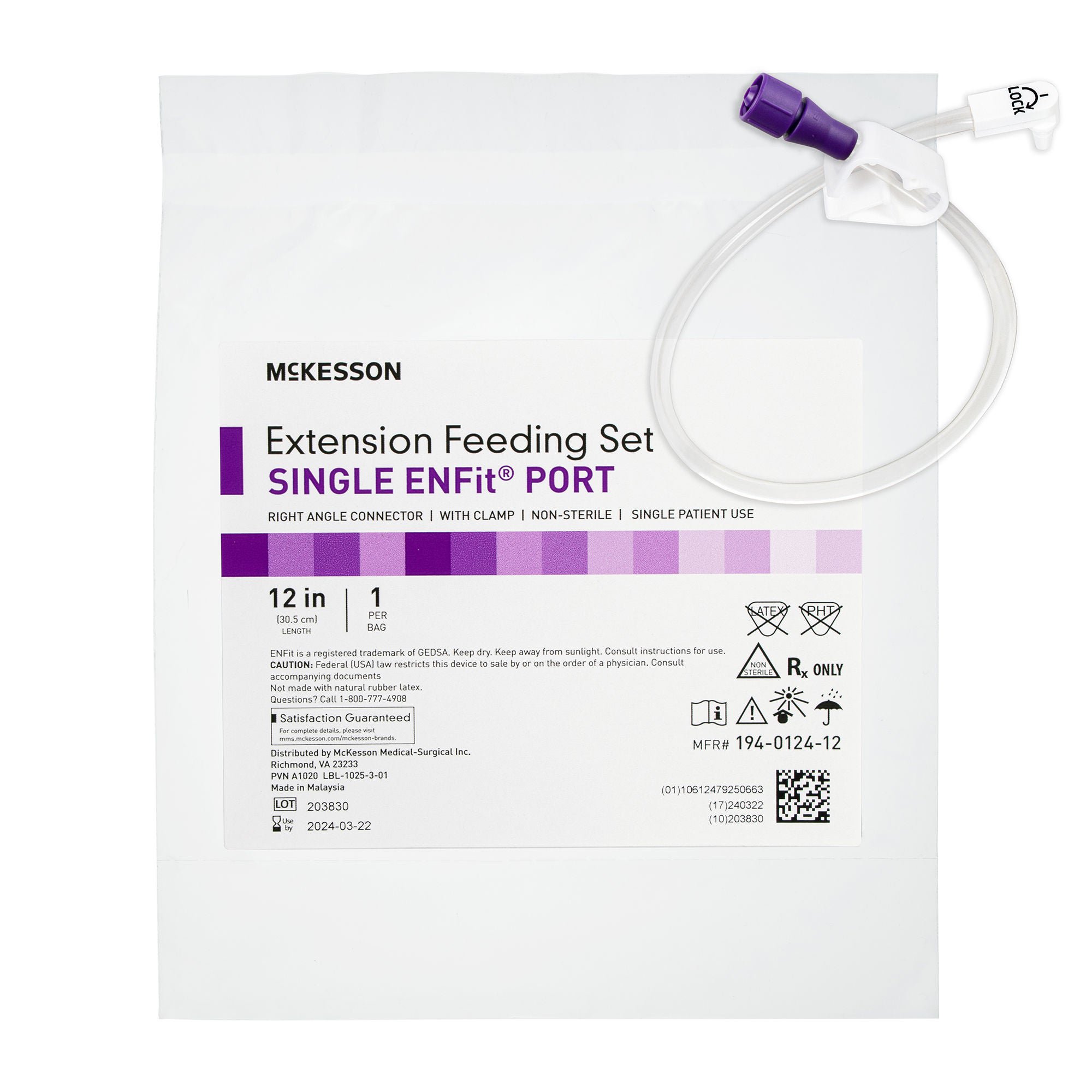 McKesson Brand EXTENSION SET, FEEDING ENFIT BOLUS RT ANGL 12" (5/BX 6BX/CS)