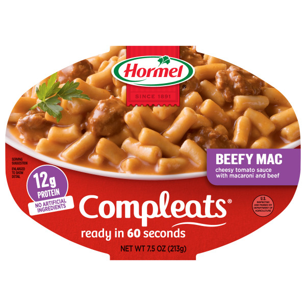 HORMEL(r) COMPLEATS(r) Beefy Mac and Cheesee 7/7.5OZ . C1N1 - Front No Plunge In Package (Hi Res)