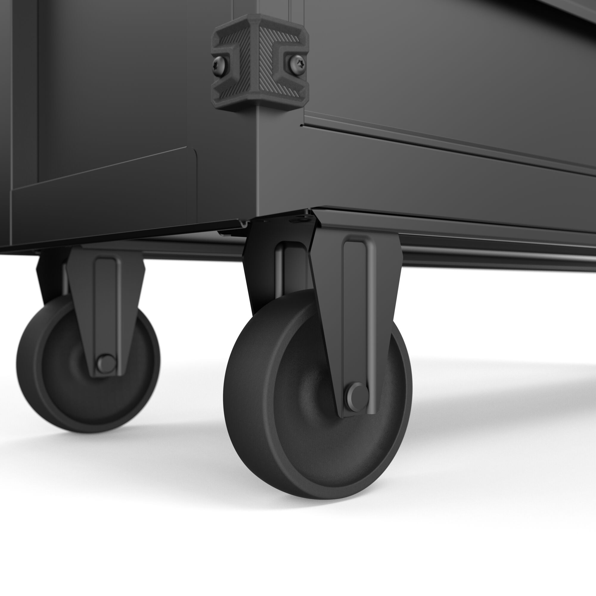 Close-up of one caster on the CRAFTSMAN Premium S2000 Series 52-inch Wide 8-Drawer Workstation